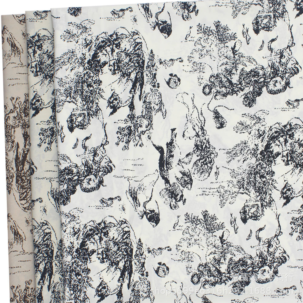 Broken card plain satin printed Chinese style ink painting sketch chiffon printed spring and summer shirt headscarf anti-mosquito pants fabric