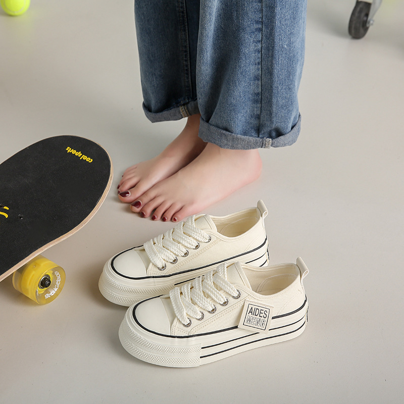 Increased Thick Bottom Canvas Shoes Women's 2024 New Spring and Summer Breathable Casual All-match Explosions White Shoes Student Board Shoes