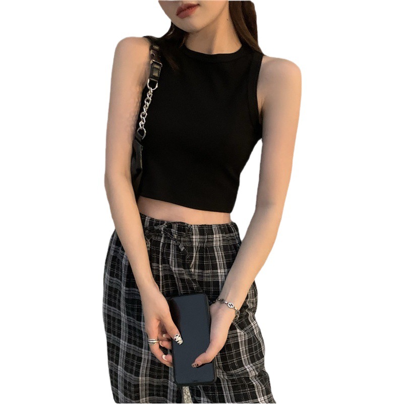 American Small Round Neck Slimming Look Navel-Baring Short Outer Vest Summer 2025 New Sexy Suspender Top Design