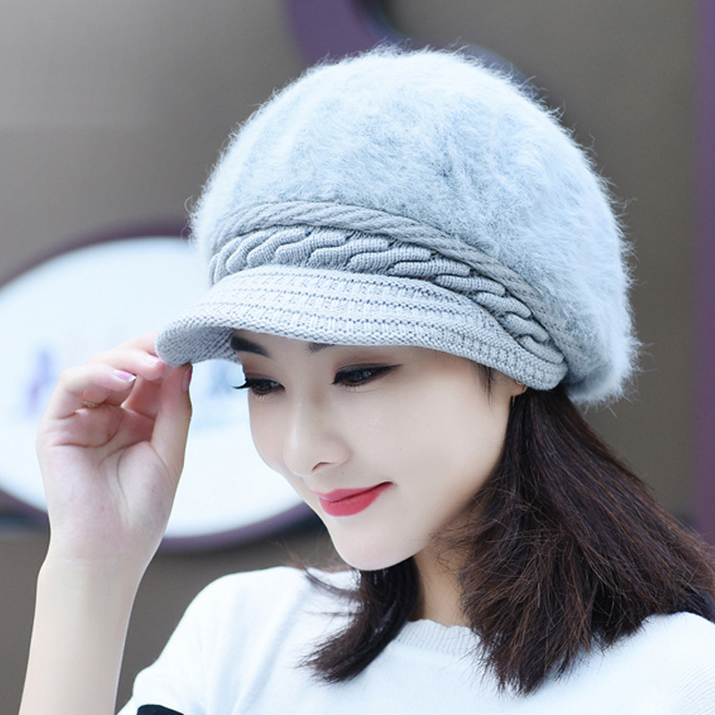 Velvet Rex Rabbit Hat Women's Winter Korean Style Rabbit Fur Hat New Winter Cap Thickened Warm Knitted Hat