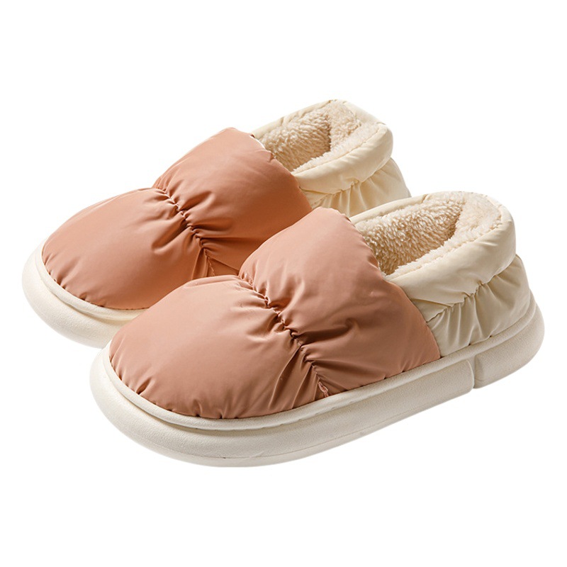 New down Cloth Bag and Home Cotton Slippers, Non-Slip, Warm and Poop-Feeling, High-Looking, Thick-Soled Outer Wear for Winter Couples