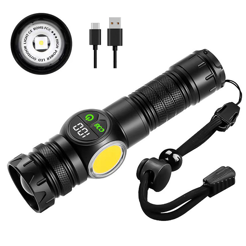 Cross-border new outdoor zoom COB white laser flashlight LED outdoor camping lighting flashlight
