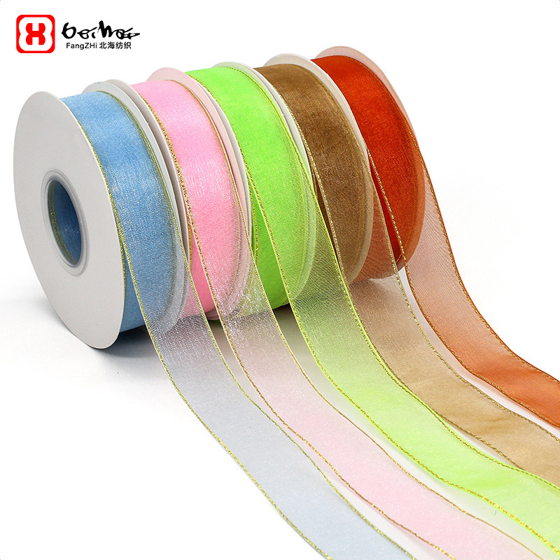 Factory wholesale 2.5cm Phnom Penh ribbon flower bouquet packaging chiffon belt gift packaging snow yarn belt