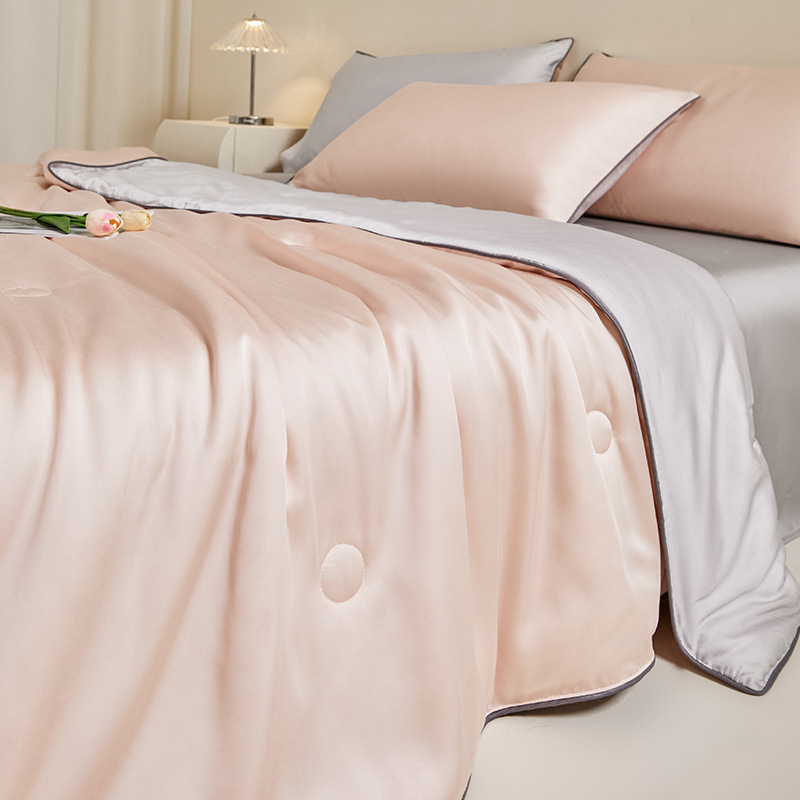 Picture of Lyocell Tencel Summer Quilt Summer Cooling Ice Silk Summer Cooling Quilt Class a Air Conditioning Quilt Machine Washable Thin Quilt Four-Piece Set