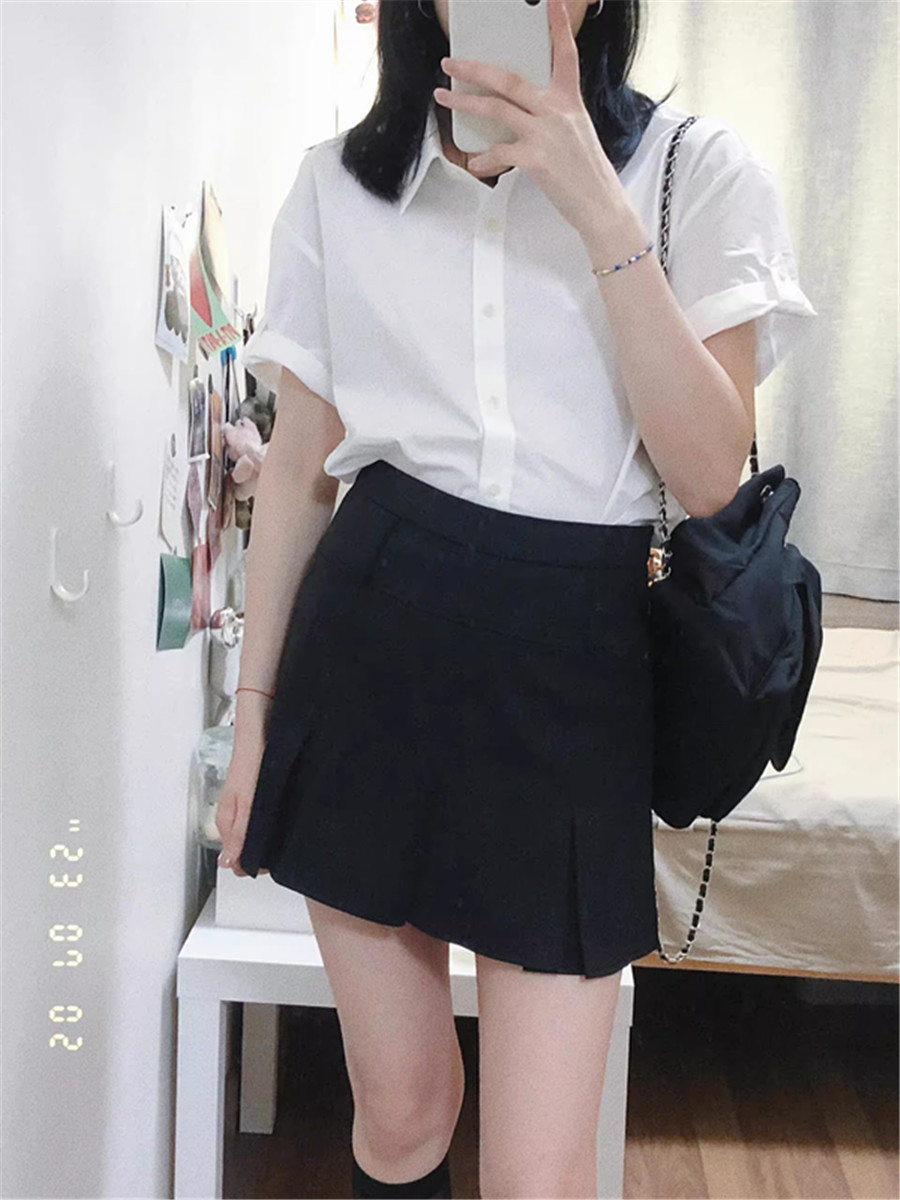 2025 New Summer Korean Chic Age-Reducing Polo Collar Single-Breasted Simple Basic Versatile Top Women's Shirt
