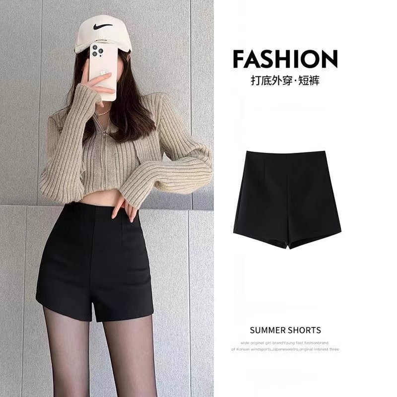 Outer Wear Shorts Women's Summer Hot Pants Bottoming New Black Suit Anti-running Light Pants Missing 2024 White