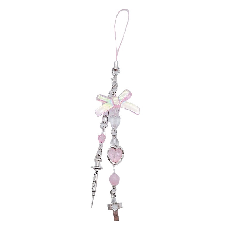 Japanese and Korean Style ins Harajuku Beaded Gooben Chain Card Book Hanging Chain Pink Style Girl's Heart Bow Love Mobile Phone Chain
