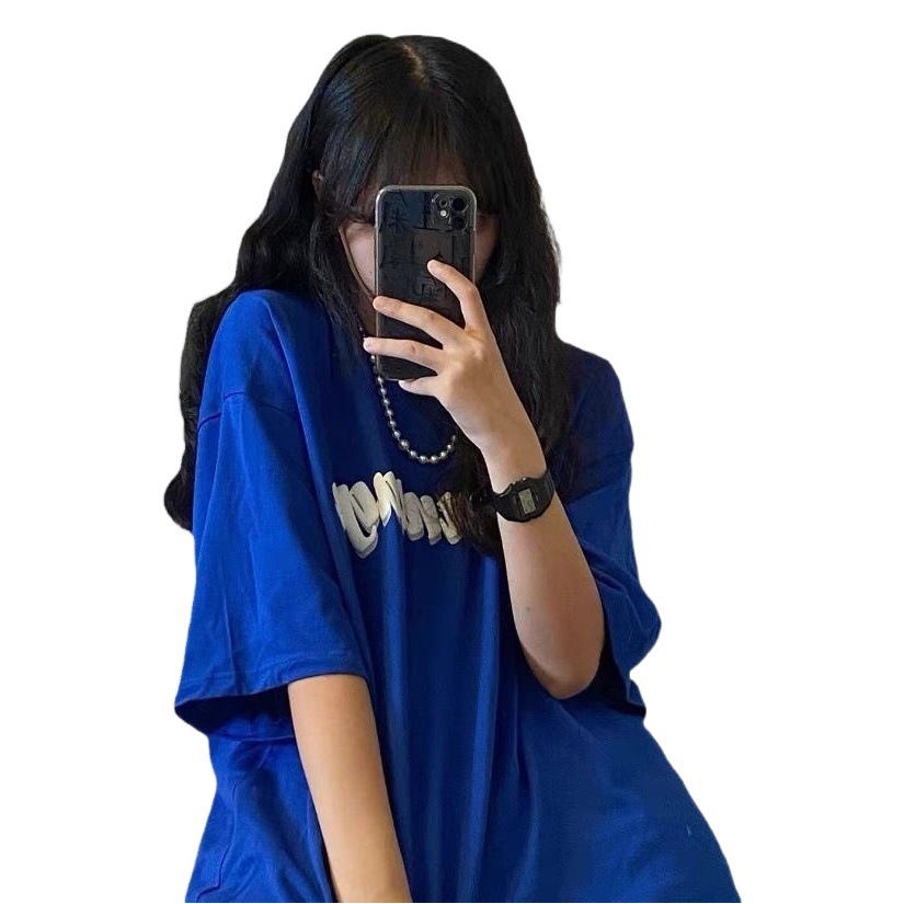 Klein Blue Short-Sleeved T-Shirt for Women with Niche Design, Summer Thin, Loose and Versatile Ins Trendy Brand Short-Sleeved Top for Women