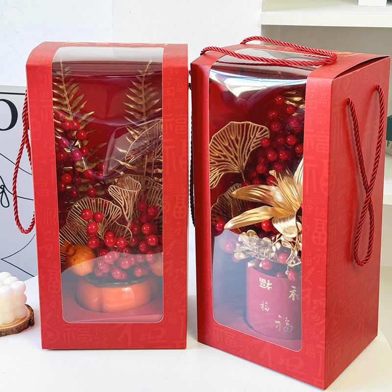 Picture of 2025 New New Year's Eve Bucket Persimmon Ruyi Flower Bucket Simulation Red Fruit Holly Decorative Material Festive Ornaments