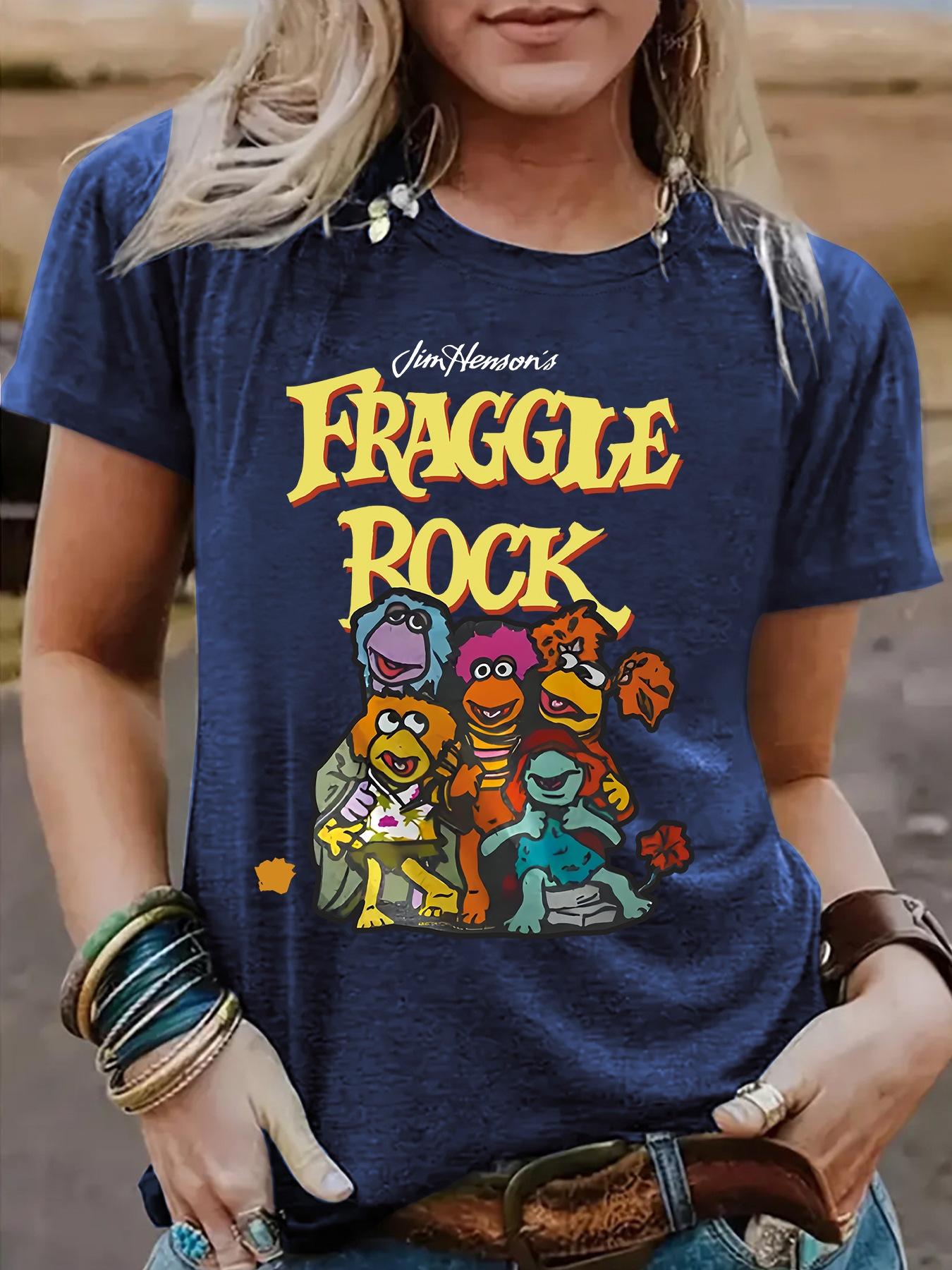 Picture of Cross-border Cute Short-sleeved Fraggle Rock Cartoon Characters Printed Round Neck Loose Short-sleeved T-shirt Women Wholesale