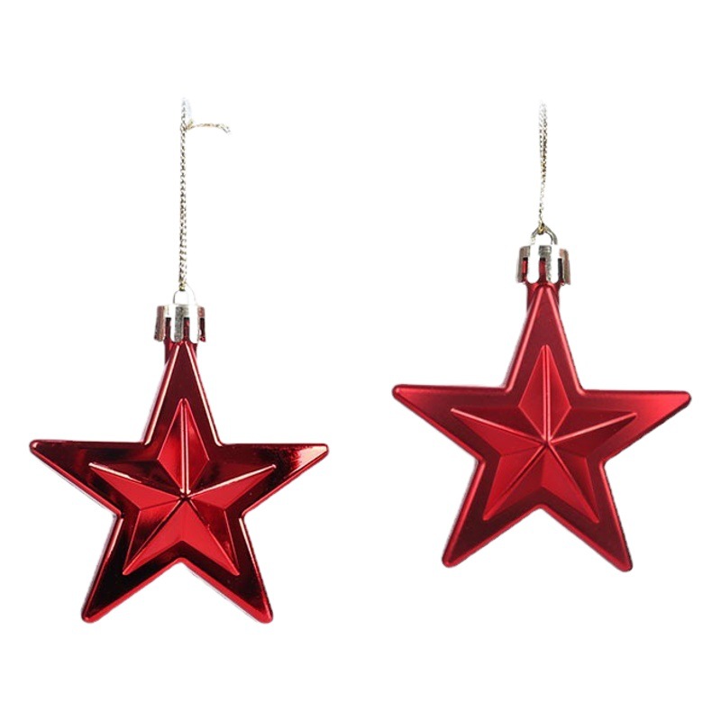 Cross-border hot Christmas decorations electroplated plastic five-pointed star bright matte Christmas tree pendant pendant in stock