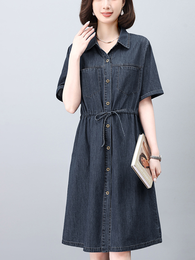 Denim dress Women's 2024 New Summer plus size French Style Elegant Shirt Dress Niche Design Thin Skirt