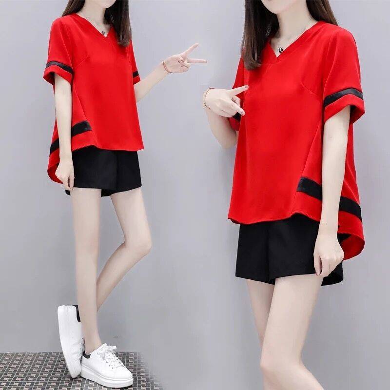 Picture of Fat Girl plus size women's clothing loose casual sports suit female student shorts short sleeve two-piece suit