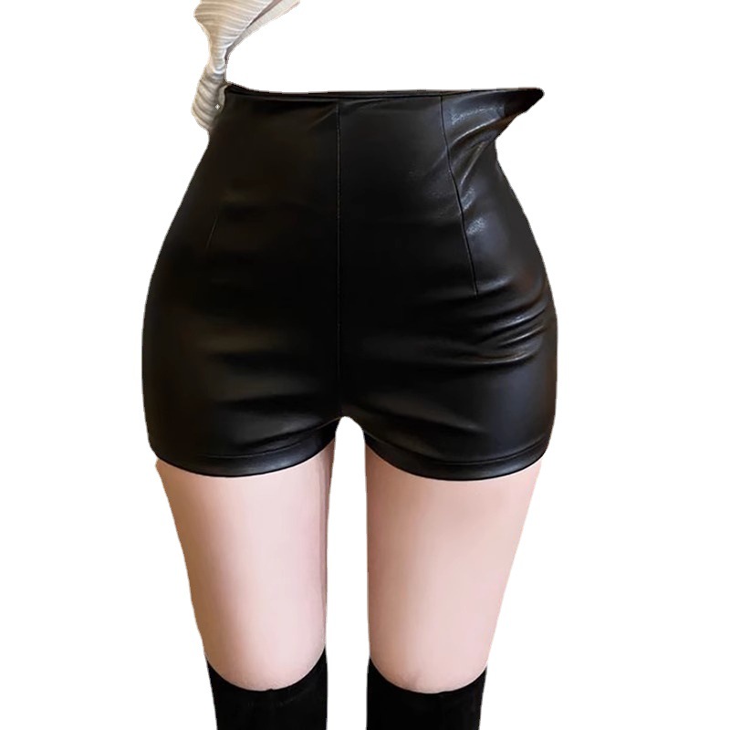 Picture of 2024 new women's leather shorts high waist slimming PU leather sheath tight ultra short sexy hot pants all-match bottoming boot pants