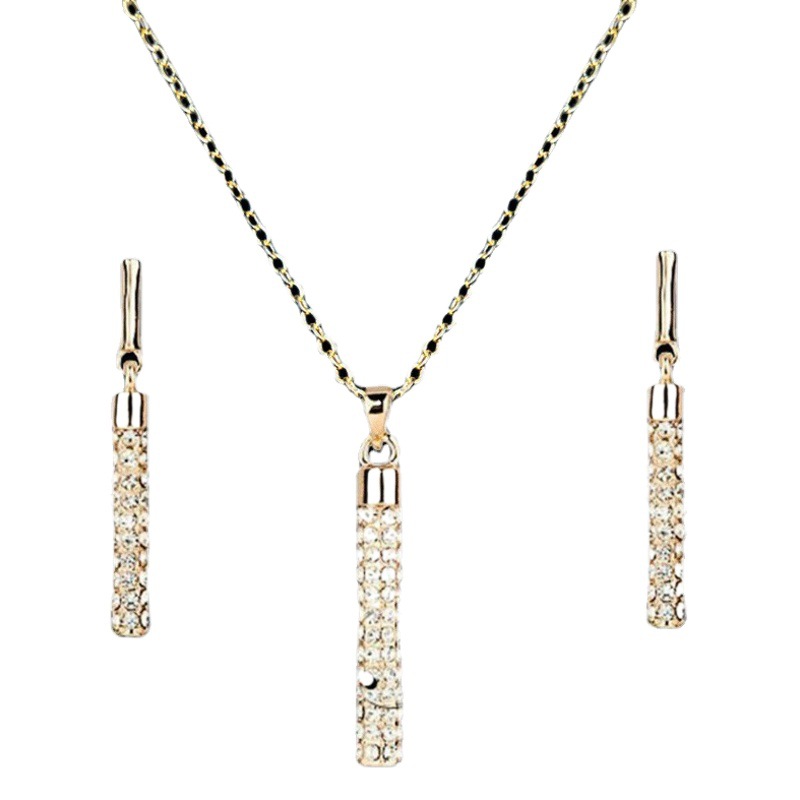 Cross-border wish Amazon eBay fashion ladies rhinestone full diamond cylindrical necklace earrings suit jewelry wholesale