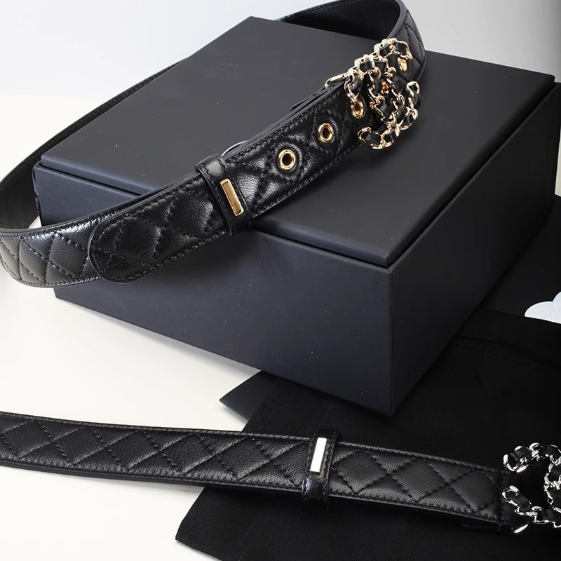 Chanel-style belt 3.0 Jennie's signature viral leather made of lambskin diamond belt in genuine female leather