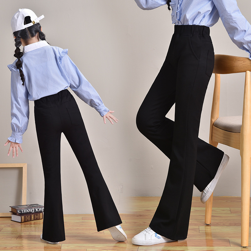 Picture of Girls' Pants Spring and Autumn Outer Wear 2024 New Fashion Children's Big Children's Stylish Black Flared Pants Trendy Trousers for Children