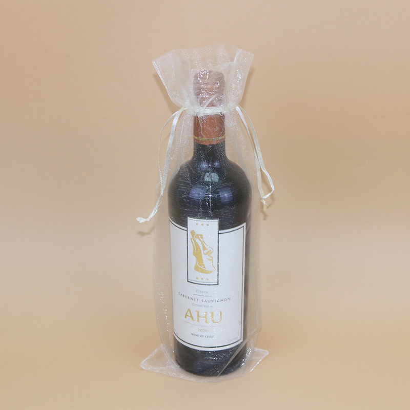 Picture of Drawstring wine bag yarn bag organza drawstring gift yarn bag drawstring red wine gift packaging bag in stock straight hair