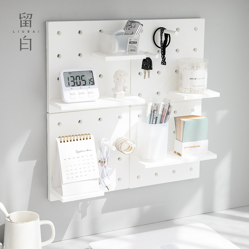 No Punching Wall Storage Rack College Dormitory Bedroom Scandinavian Simple Wall-Mounted Plastic Hole Board Storage