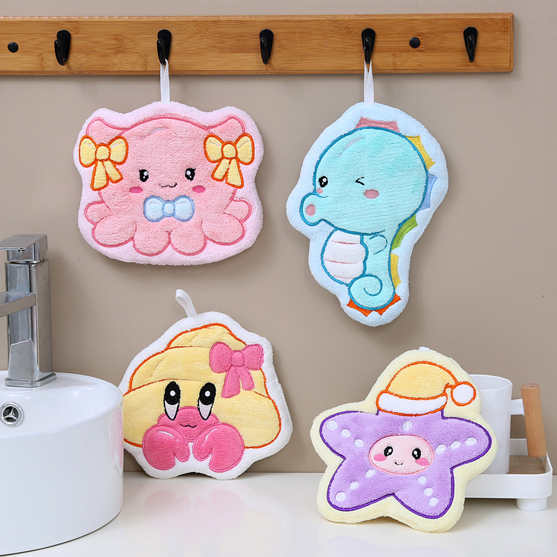Cartoon Baking Kitchen Hanging Hand Towel Absorbent Quick-drying Thickeneded Kidsren's Coral Velvet Soft and Cute Food Towel
