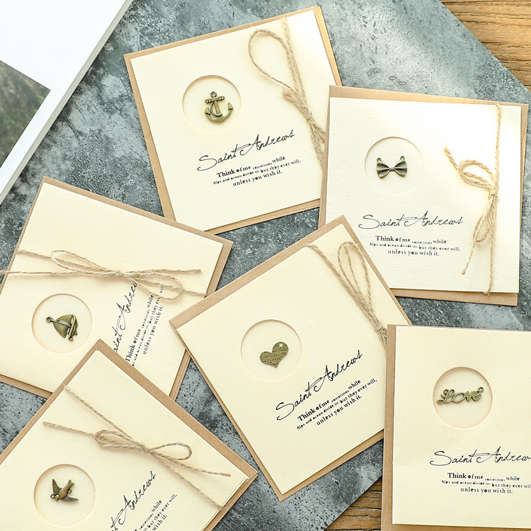 Greeting Card Wholesale Vintage Blessing Holiday Card Creative Stationery Gift Big Greeting Card Cowhide Grass Fragrant Paper Card Envelope