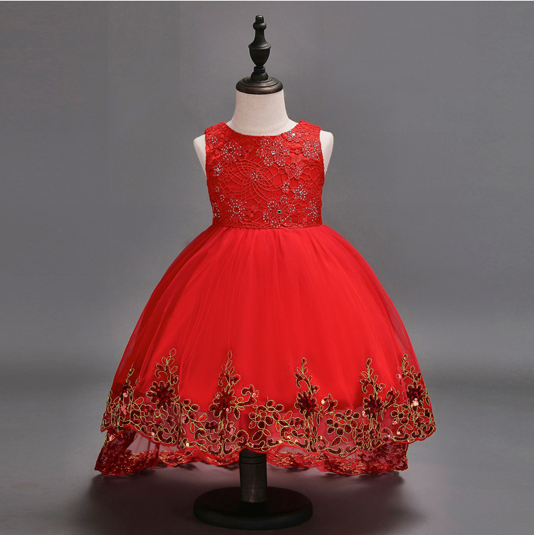 Picture of Cross-border Girls' Birthday Wedding Dress Tail Dress Children's Gauze Crochet Princess Dress Show Host Dress
