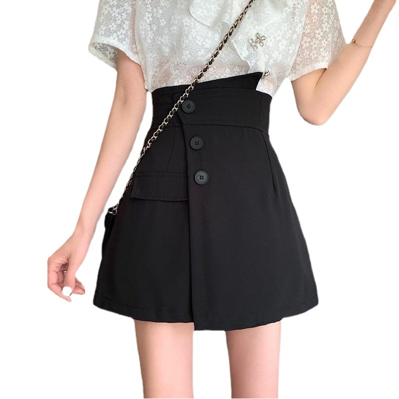 Fashion High Waist Flesh Covering Slim-breasted Wide Leg Pants Women's 2025 Summer New Elegant Irregular All-match Skirt