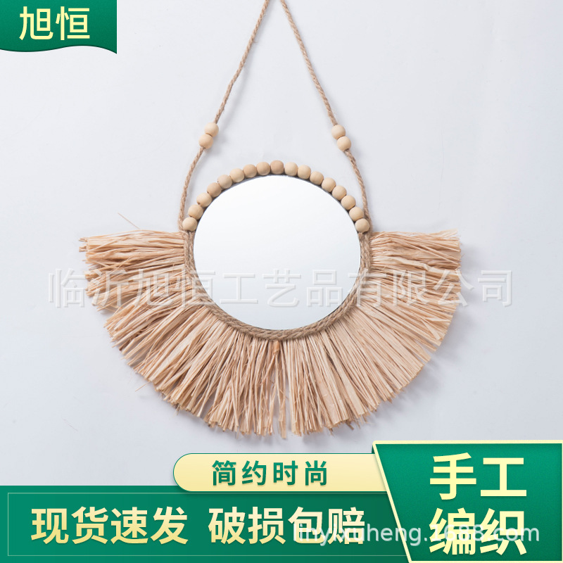Rattan Rafi Straw Mirror Homestay Wall Creative Pendant Nordic Home Decorations Children's Wear Shop Photography Props
