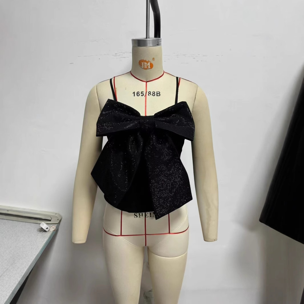 ZA cross-border women's clothing wholesale European and American style sexy hot girl rhinestone bow ornaments short camisole vest 4772126