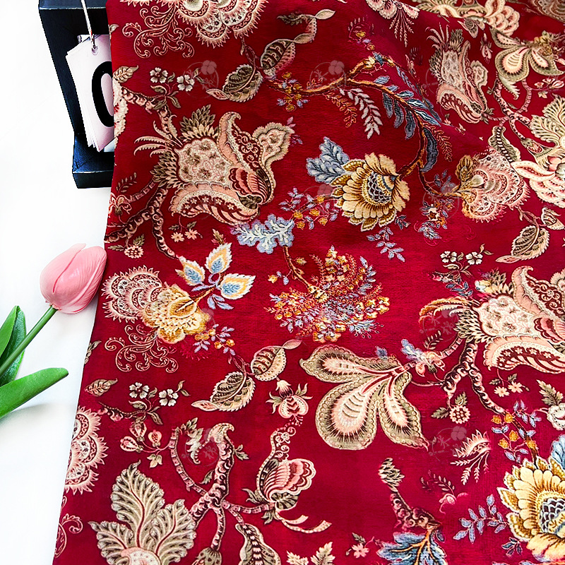 Red rose weaving dream digital printing fabric, brocade cotton fabric, new Chinese style cheongsam dress, top, Hanfu fabric