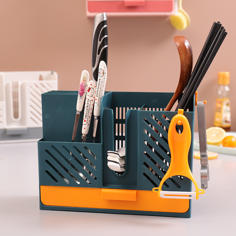 Picture of Chopsticks Cage Wall-mounted Household Non-perforated Chopsticks Tube Draining Thickened Kitchen Tableware Soup Spoon Storage Box Large Capacity