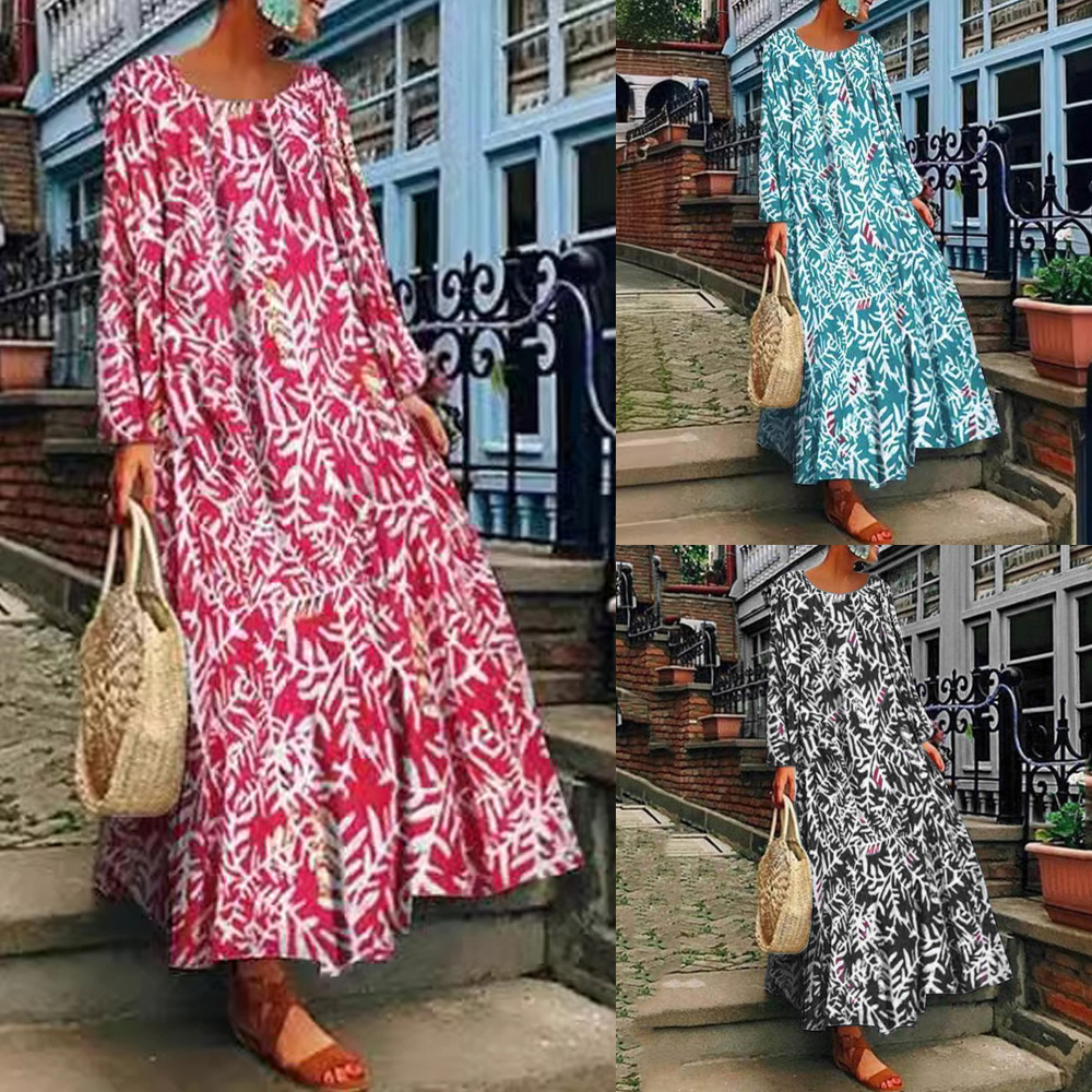 Picture of 2025 Spring Clothing European and American Summer New Export Women's Clothing Ebay Digital Printed Long-Sleeved Dress Casual Long Skirt