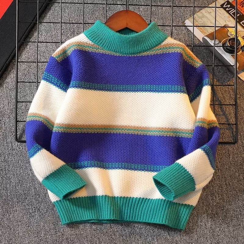 Picture of Children's Thin Sweater Spring and Autumn Boys' Striped Knitwear Autumn Clothes Big Children's Baby Pullover Top Sweater Winter