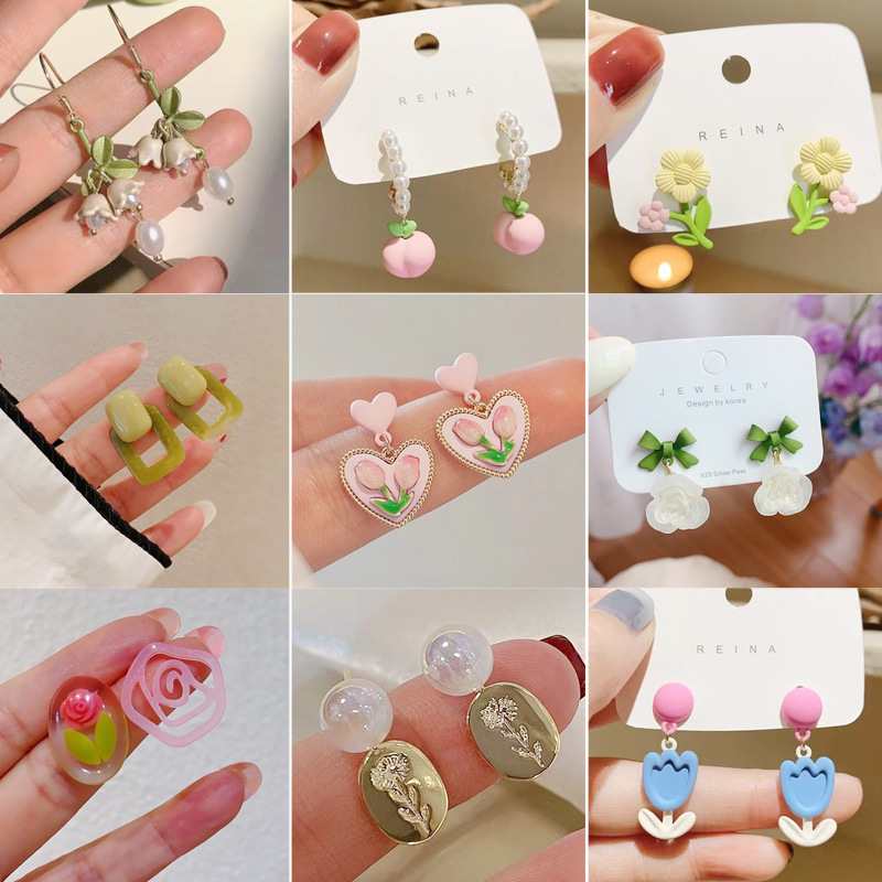Japanese and Korean Style Light Luxury Flower Earrings ins Chanel Style Design Sense Tea Style Girl's Sweet Earrings Earrings