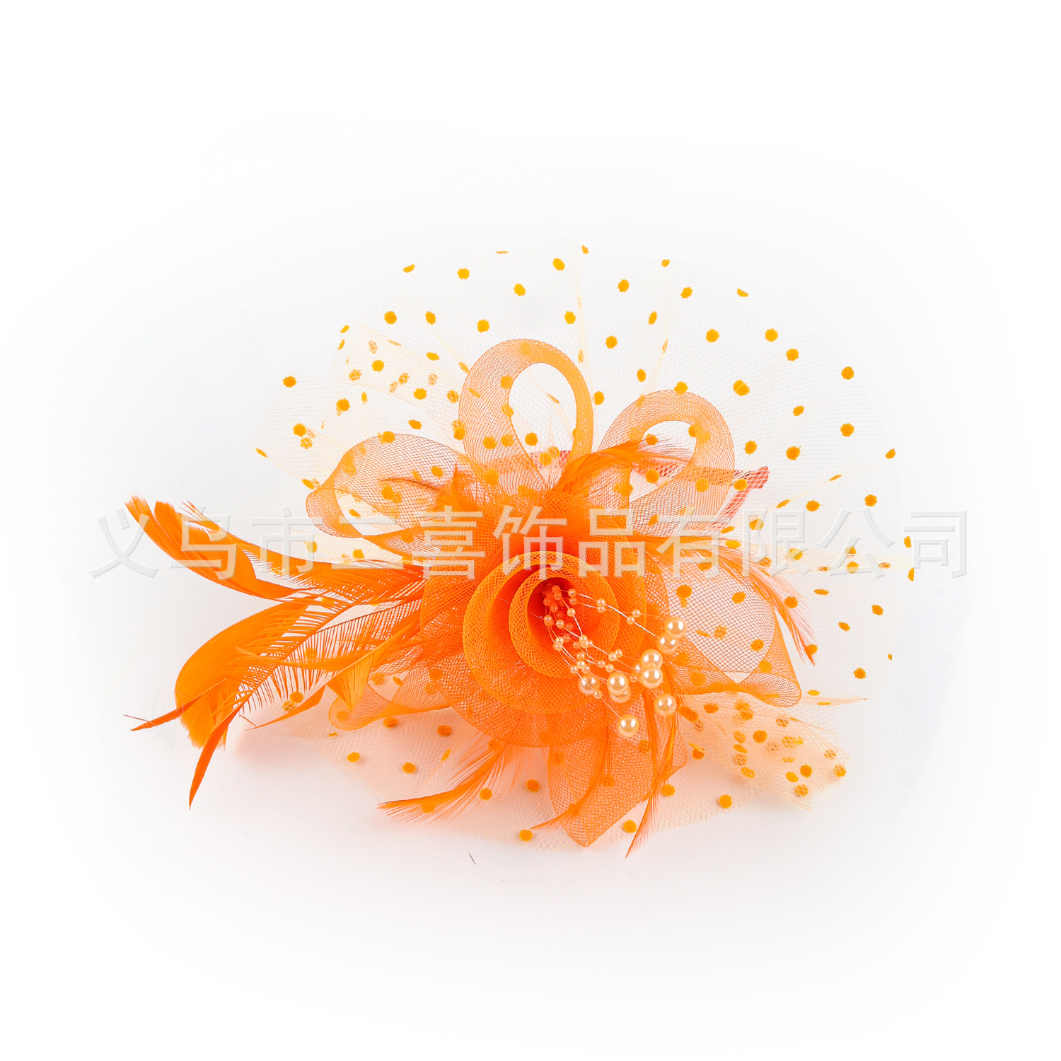 Picture of European and American Popular Amazon Feather Headdress Bridal Hair Accessories Mesh Top Hat Jockey Club Hair Accessories Hairpin Headband