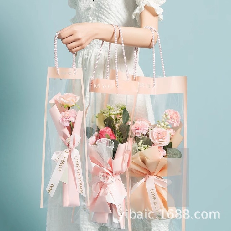 Teacher's Day Flower Tote Bag Internet Celebrity Transparent Flower Bag Flower Packaging Materials Flower Shop Supplies Bouquet Gift Bag