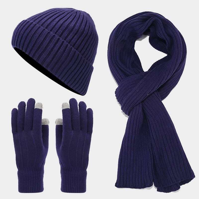 Picture of Autumn and Winter new fleece-lined warm men's hat scarf gloves cold-proof suit women's trendy thickened knitted three-piece set