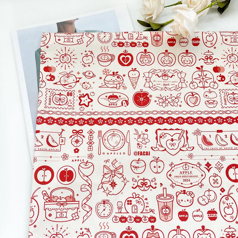 Pure Cotton Canvas Apple Paper-Cut 1.5m Pieces Width 1.0m Price Bag Jacket Vest Handmade DIY Fabric