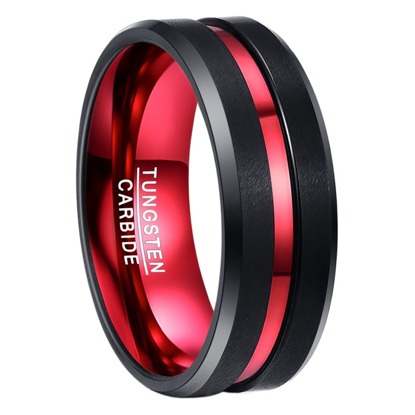 in stock tungsten steel ring 8MM wide two-color men's tungsten steel ring flat single groove red a mixed batch