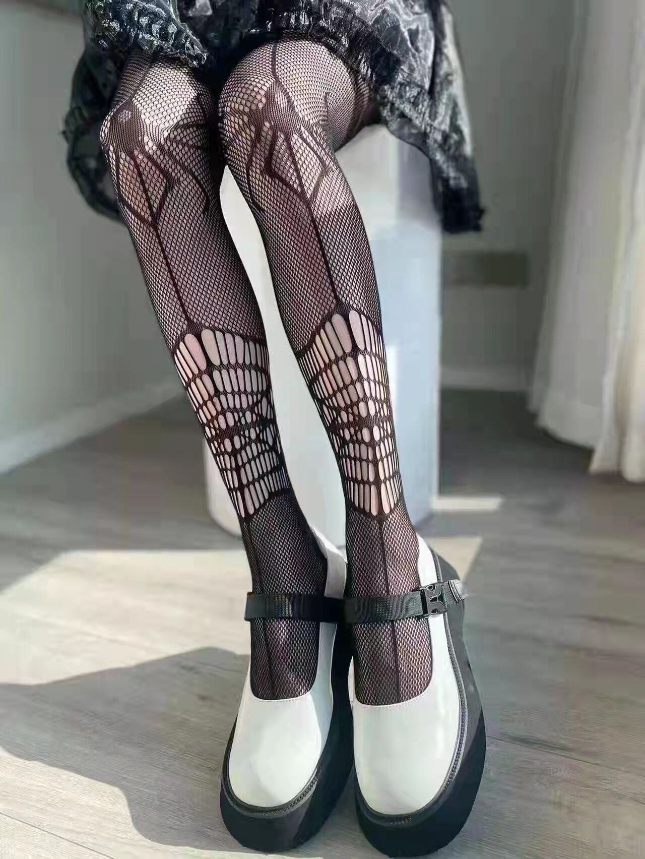 Picture of Internet Celebrating Halloween Nets Skull Spider Web Hollow Fishnet Stockings Pure White Silk Stockings Sexy Black Silk
