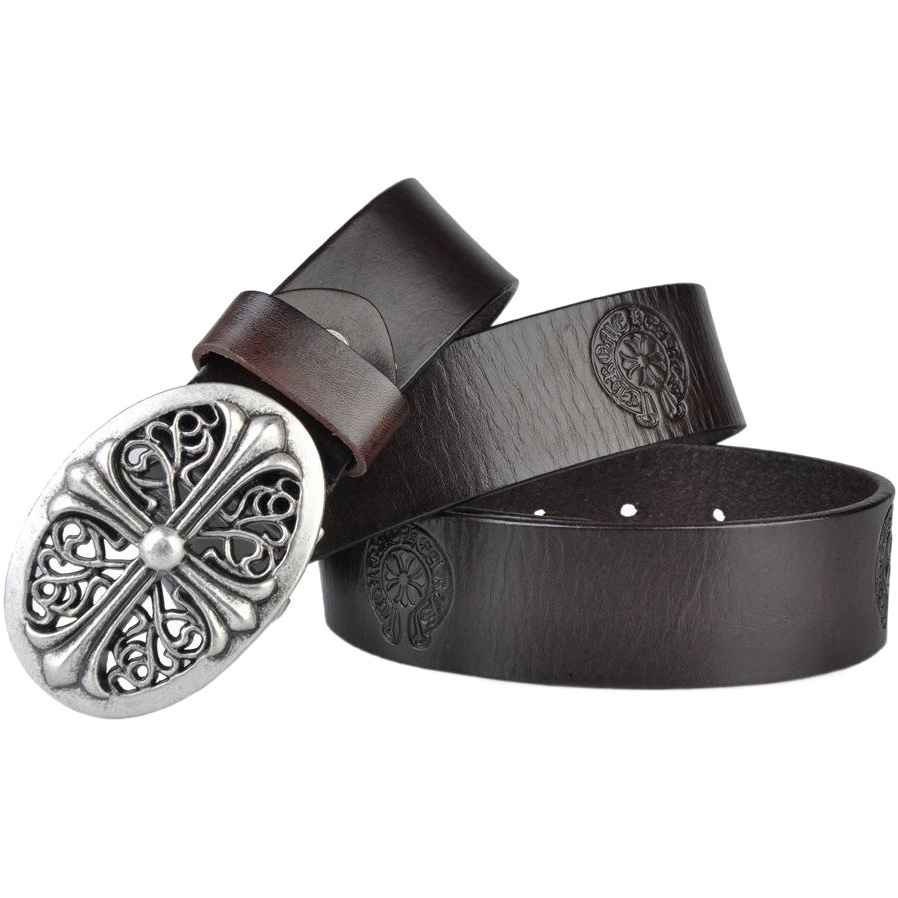 Factory Direct Sales First-Layer Cowhide Men's Smooth Buckle Belt Wholesale Korean Carved Alloy Buckle Printed Belt Wholesale