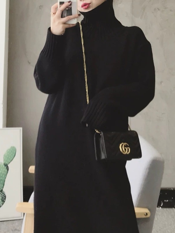 Picture of 2024 autumn and winter Loose Women's sweater skirt mid-length over-the-knee inner wear western style thickened knitted dress