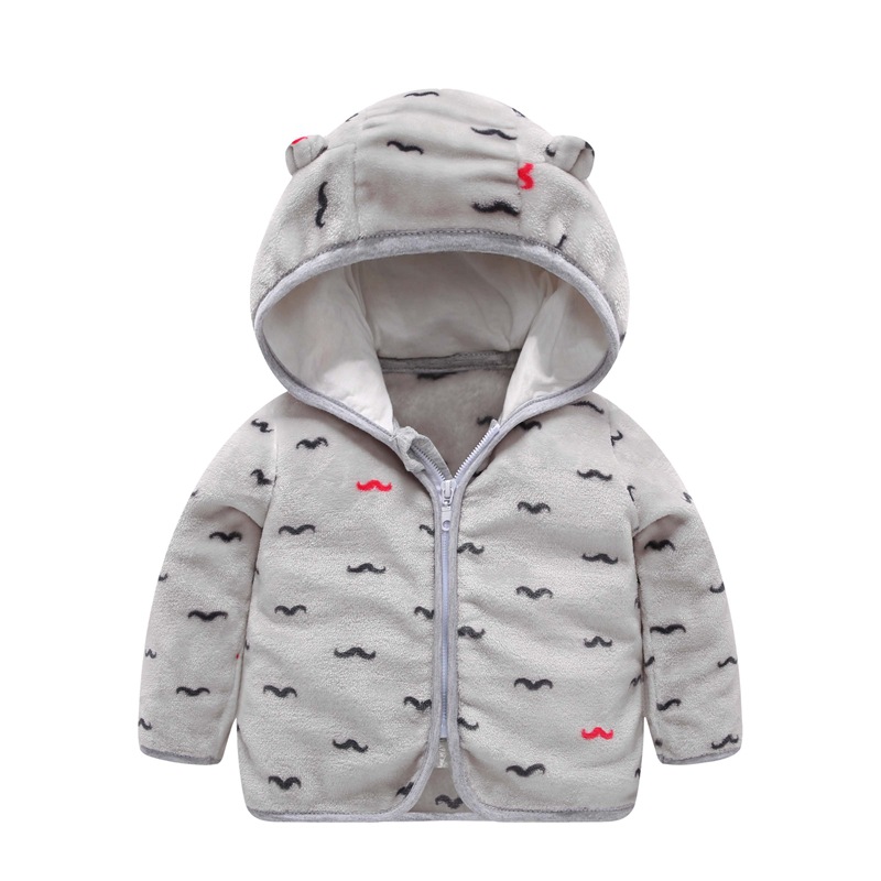 Picture of Baby Flannel Hooded Bear Top for Early Spring, Autumn, and Winter, Korean Version, Unisex, Fleece-Lined, Warm and Comfortable, Versatile Jacket