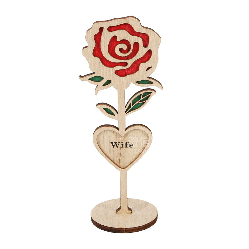 Picture of Father's Day Gift Wooden Ornaments Ins Style Rose Home Light Luxury Decorative Desktop Ornaments Wooden Crafts