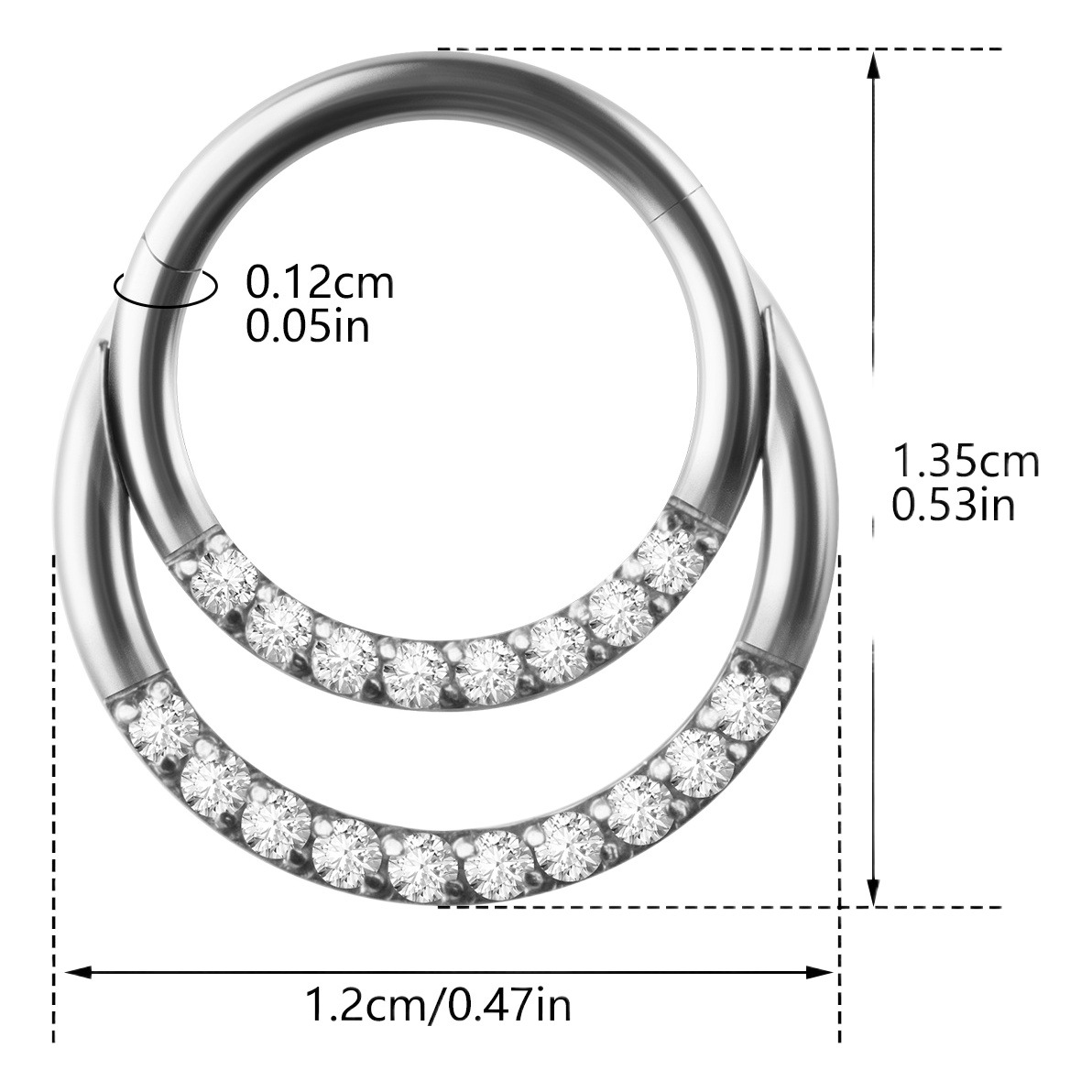 European and American cross-border stainless steel double ring micro inlaid zircon nose nail nose ring closed ring ear bone nail ear worm nail puncture in stock