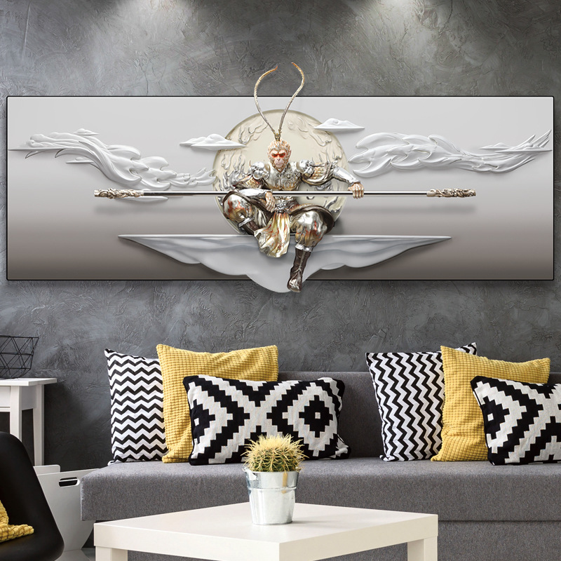 Picture of Three-dimensional relief painting living room decorative painting Monkey King Monkey King painting sofa background wall mural painting