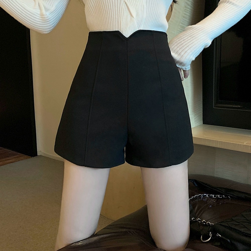 Woolen Shorts Women's High Waist Hot Pants Bottoming Autumn and Winter All-match Boots Pants 2022 New Casual Pants Outer Wear Black Pants