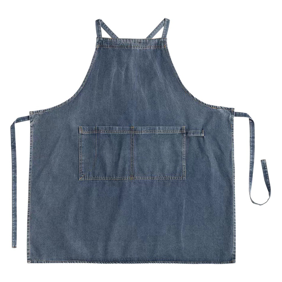 Amazon Cotton Thickeneded Denim Canvas Apron Anti-Fouling Handmade Kitchen Work Hairdressing Bib Smock with Logo Printed