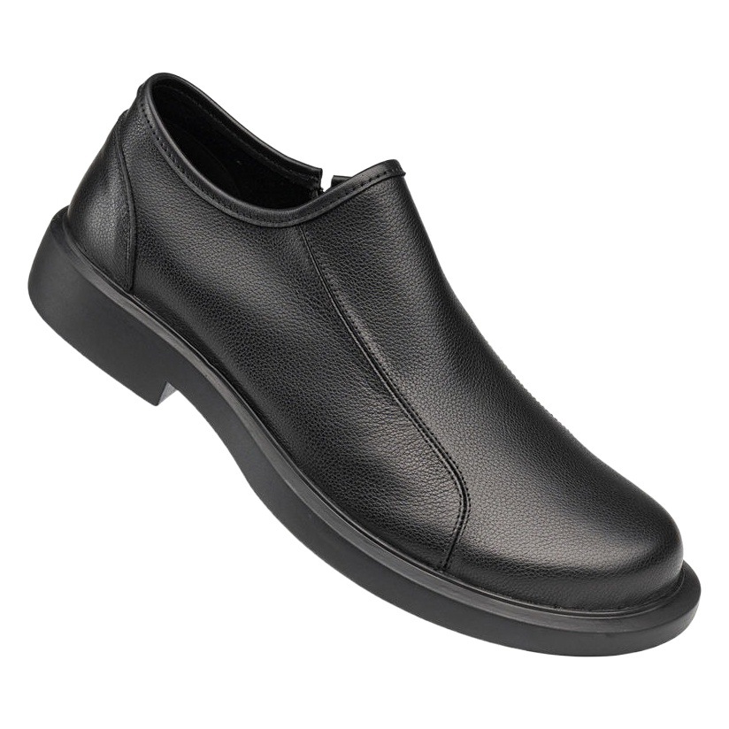 Men's Single-Layer Low-Top Turn-Up Casual Shoes Side Zipper Soft Leather Soft Bottom Dress Business Wedding Groom Shoes