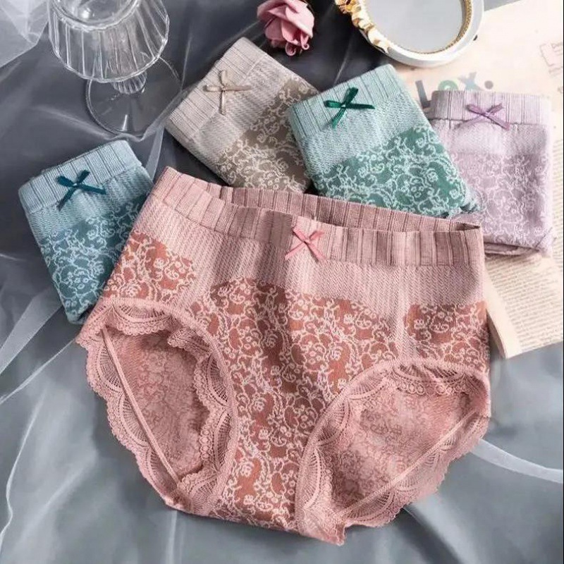 Graphene Women's Underwear High Waist Postpartum Tummy Control Butt Lifting Large Size Briefs Mid-Waist Body Shaping Lace Underwear for Women